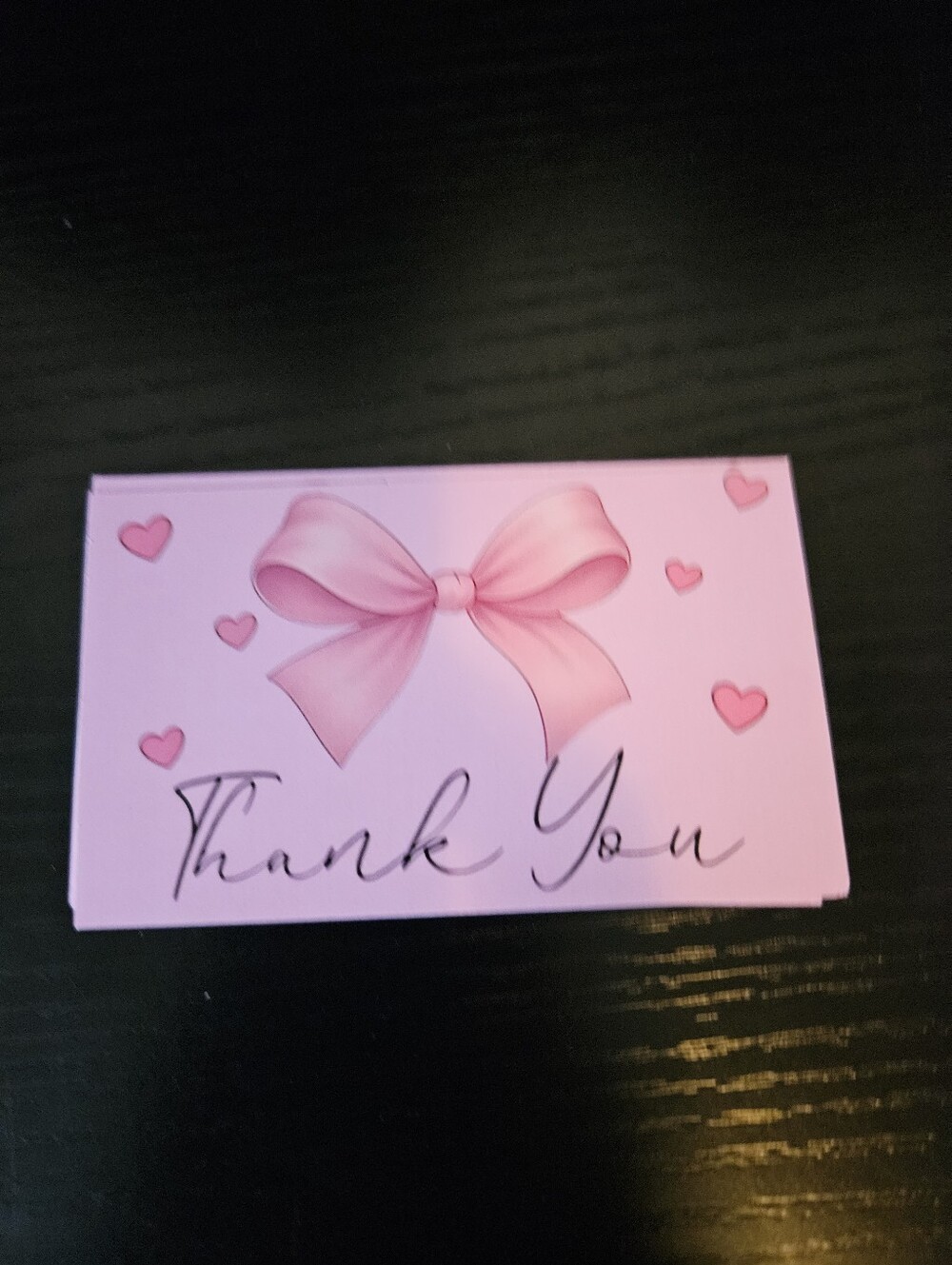 Pink Thank You Card with Bow and Hearts